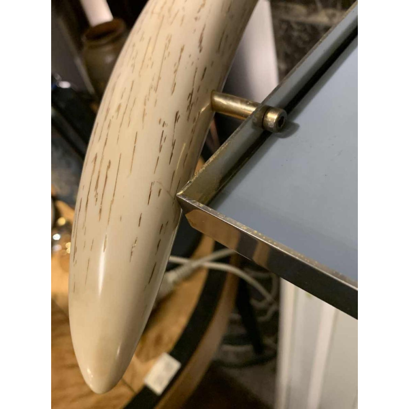 VALENTI & Co, Faux Ivory Elephant Tusk Mirror, Brass, Hollywood Regency, 1970s