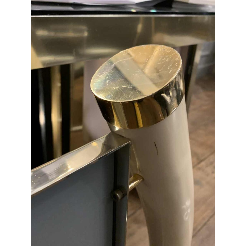 VALENTI & Co, Miroir " fausses défenses éléphant " laiton, Hollywood Regency 70s