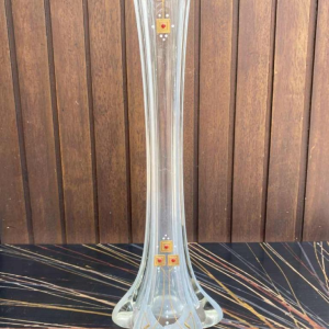 Vase soliflore Art Déco en verre émaillé or et corail, ca 1930