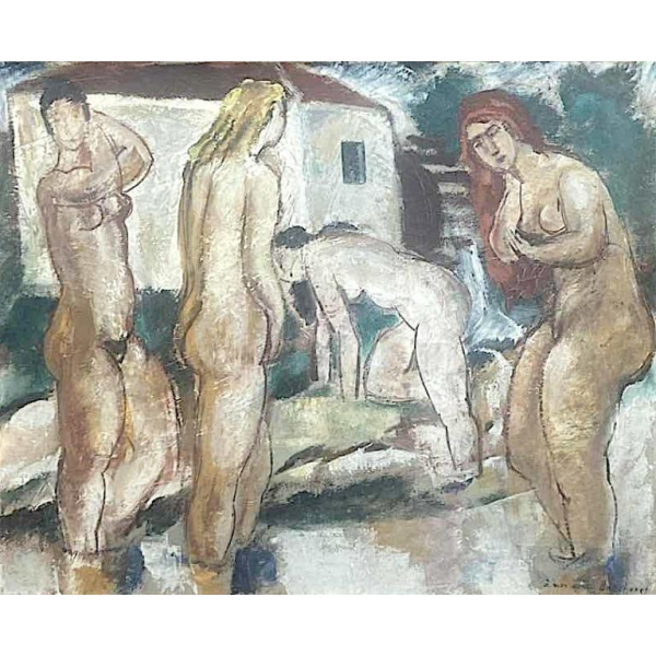 Maurice Georges Poncelet Naakte vrouwen bij de molen olieverf op doek Art Deco