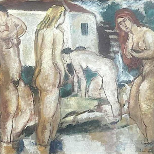 Maurice Georges Poncelet Nude women at the mill oil on canvas Art Deco