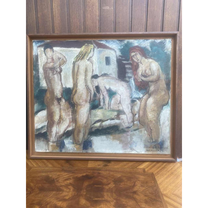 Maurice Georges Poncelet Nude women at the mill oil on canvas Art Deco