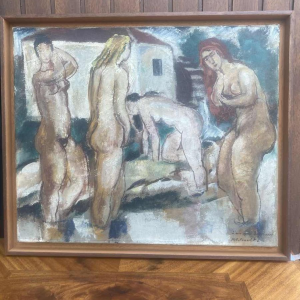 Maurice Georges Poncelet Nude women at the mill oil on canvas Art Deco
