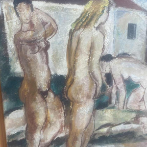 Maurice Georges Poncelet "femmes nues au moulin" peinture huile sur toile Art Déco