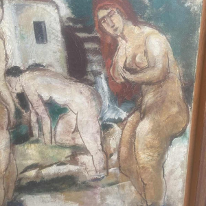 Maurice Georges Poncelet Naakte vrouwen bij de molen olieverf op doek Art Deco