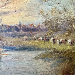 Joseph MANESSE “Landscape with herd by the river“ painting oil on pannel