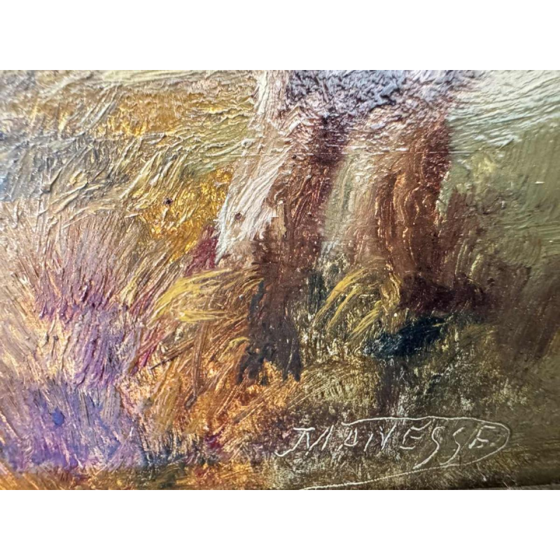 Joseph MANESSE “Landscape with herd by the river“ painting oil on pannel