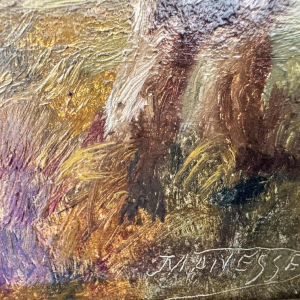 Joseph MANESSE “Landschap met kudde bij de rivier“, schilderij olie op panel