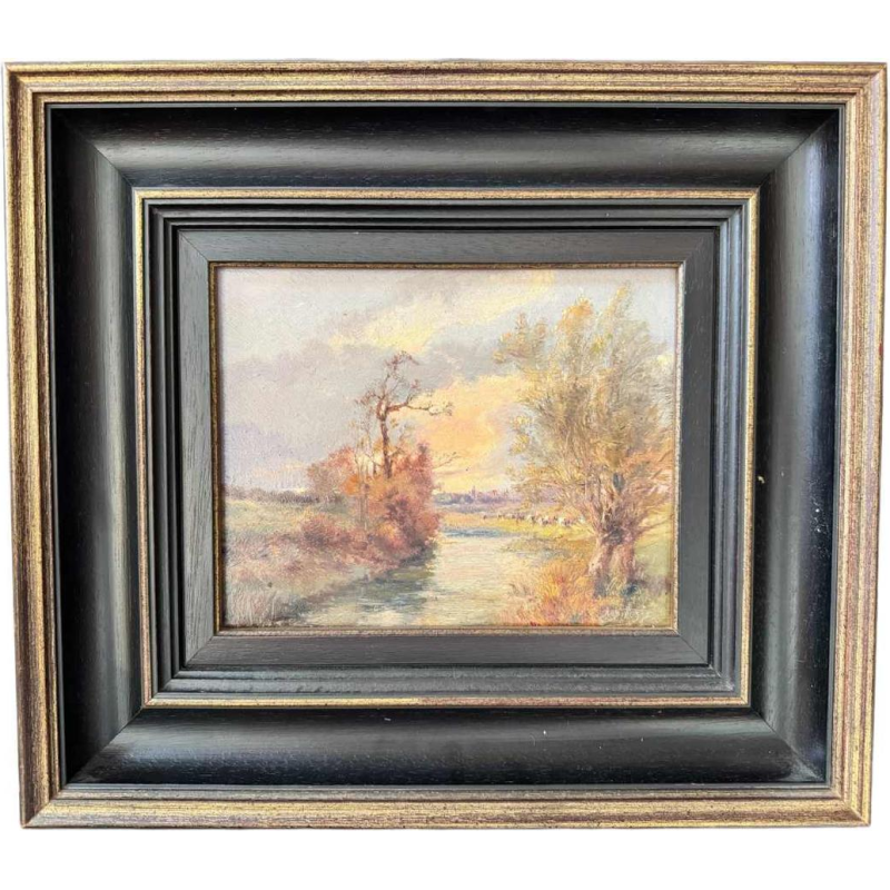 Joseph MANESSE “Landscape with herd by the river“ painting oil on pannel