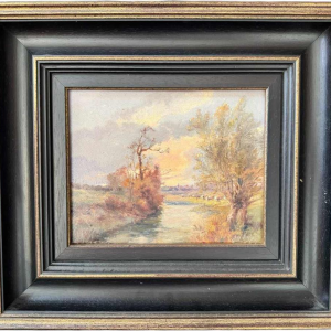 Joseph MANESSE “Landscape with herd by the river“ painting oil on pannel