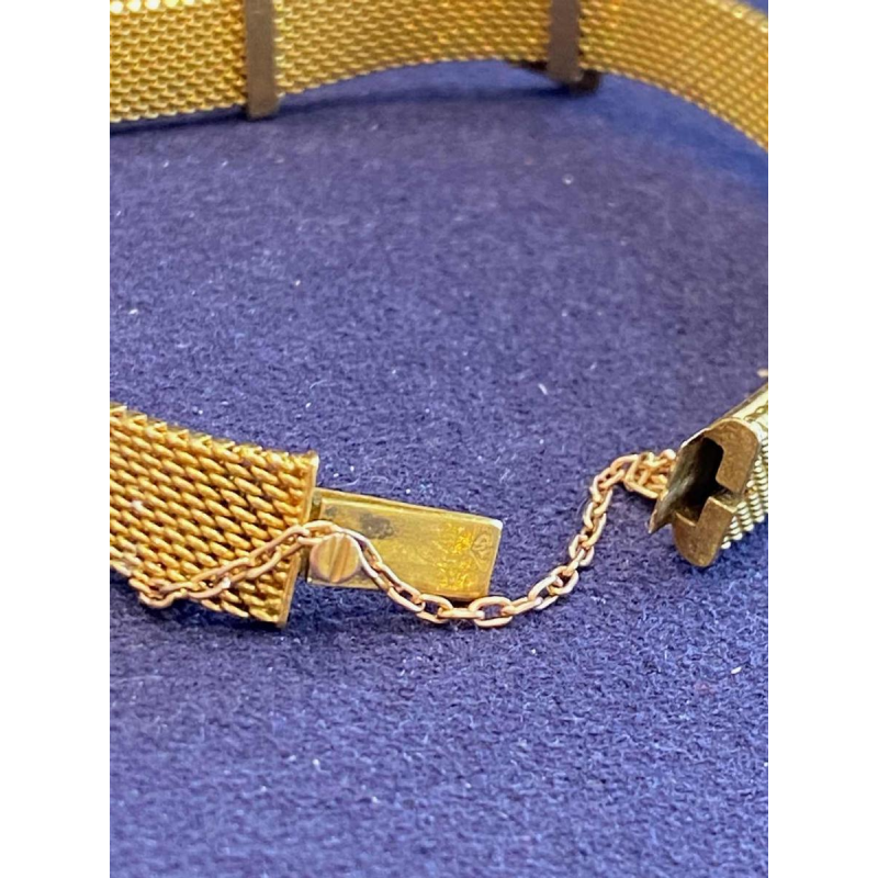 Gold bracelet, Milanese mesh, belt motif, rose-cut diamonds, late 19th century