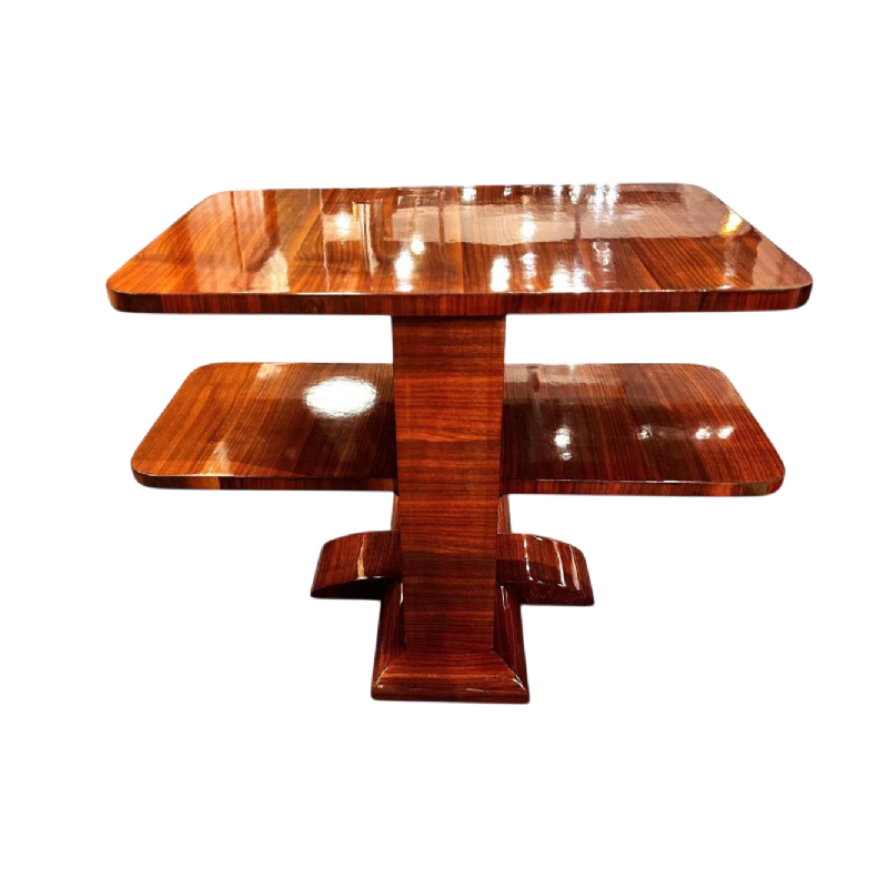 Table de salon Art Déco moderniste polie au tampon, placage de noyer, France ca 1930