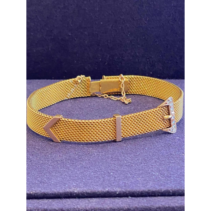 Gouden armband, Milanese schakel, riemmotief, roosgeslepen diamanten, eind 19e eeuw