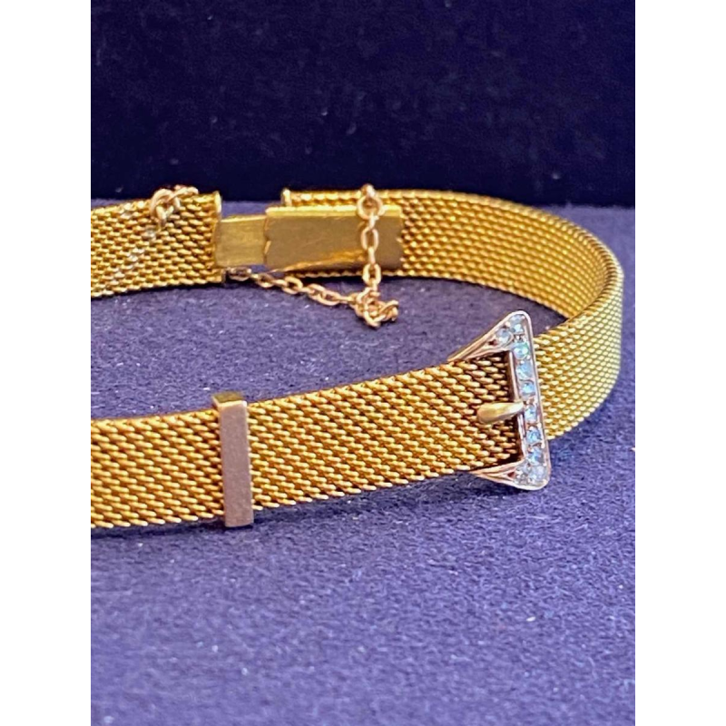 Bracelet or, maille milanaise à motif de ceinture, diamants taille rose, fin XIXe s