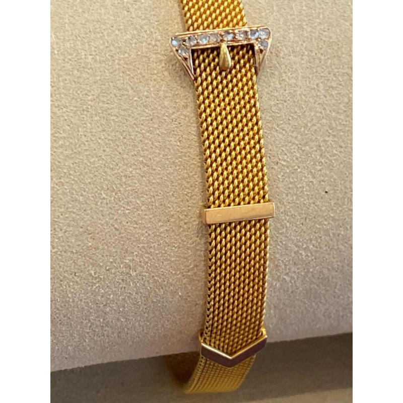 Gouden armband, Milanese schakel, riemmotief, roosgeslepen diamanten, eind 19e eeuw