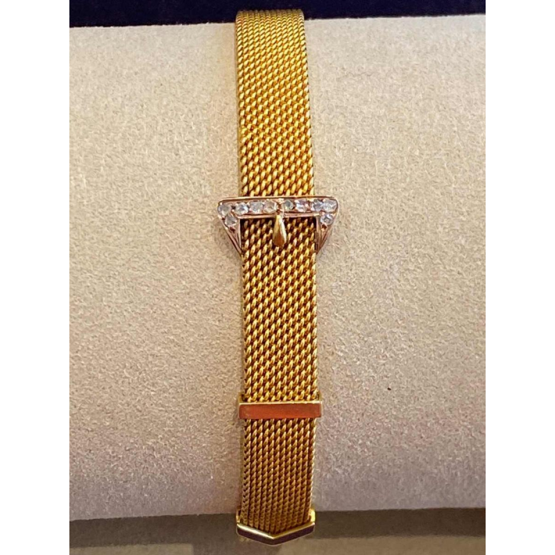 Bracelet or, maille milanaise à motif de ceinture, diamants taille rose, fin XIXe s