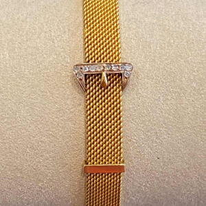 Bracelet or, maille milanaise à motif de ceinture, diamants taille rose, fin XIXe s