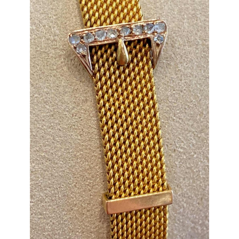 Bracelet or, maille milanaise à motif de ceinture, diamants taille rose, fin XIXe s
