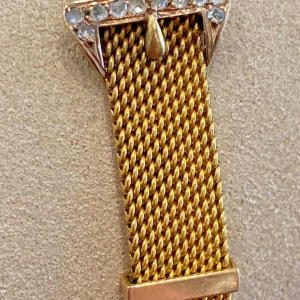 Bracelet or, maille milanaise à motif de ceinture, diamants taille rose, fin XIXe s