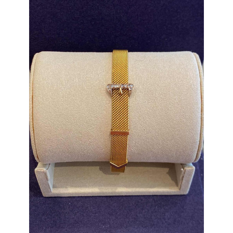 Gouden armband, Milanese schakel, riemmotief, roosgeslepen diamanten, eind 19e eeuw