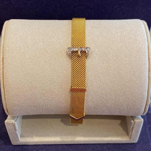 Gold bracelet, Milanese mesh, belt motif, rose-cut diamonds, late 19th century