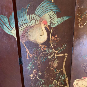 Grand paravent japonisant, style Art DÃ©co, Huile sur panneau signÃ© W. Houben