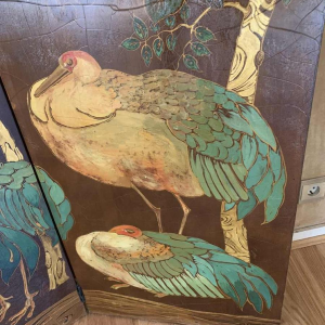 Large Japanese style screen, Art Deco style, Oil on panel signed W. Houben