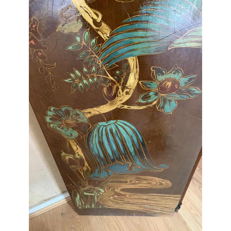 Large Japanese style screen, Art Deco style, Oil on panel signed W. Houben