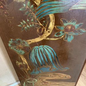 Grand paravent japonisant, style Art DÃ©co, Huile sur panneau signÃ© W. Houben