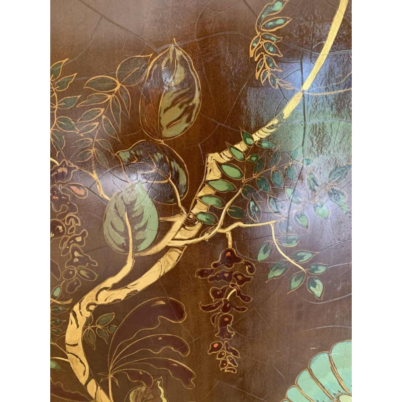 Grand paravent japonisant, style Art DÃ©co, Huile sur panneau signÃ© W. Houben