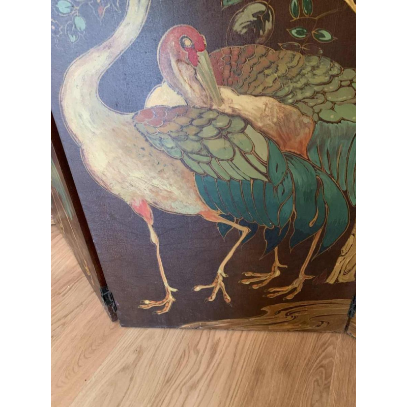 Large Japanese style screen, Art Deco style, Oil on panel signed W. Houben