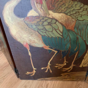 Large Japanese style screen, Art Deco style, Oil on panel signed W. Houben