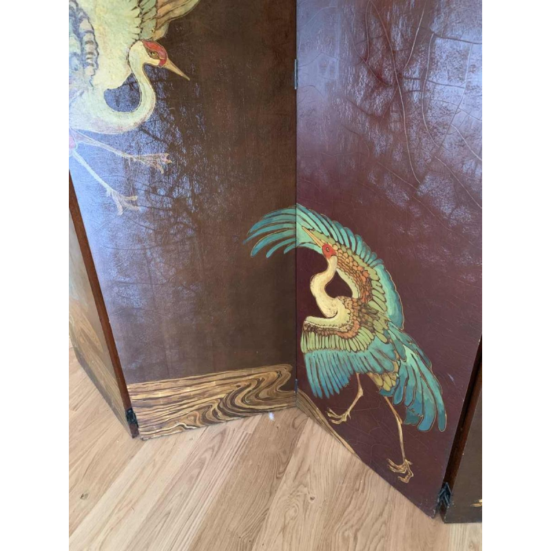 Large Japanese style screen, Art Deco style, Oil on panel signed W. Houben