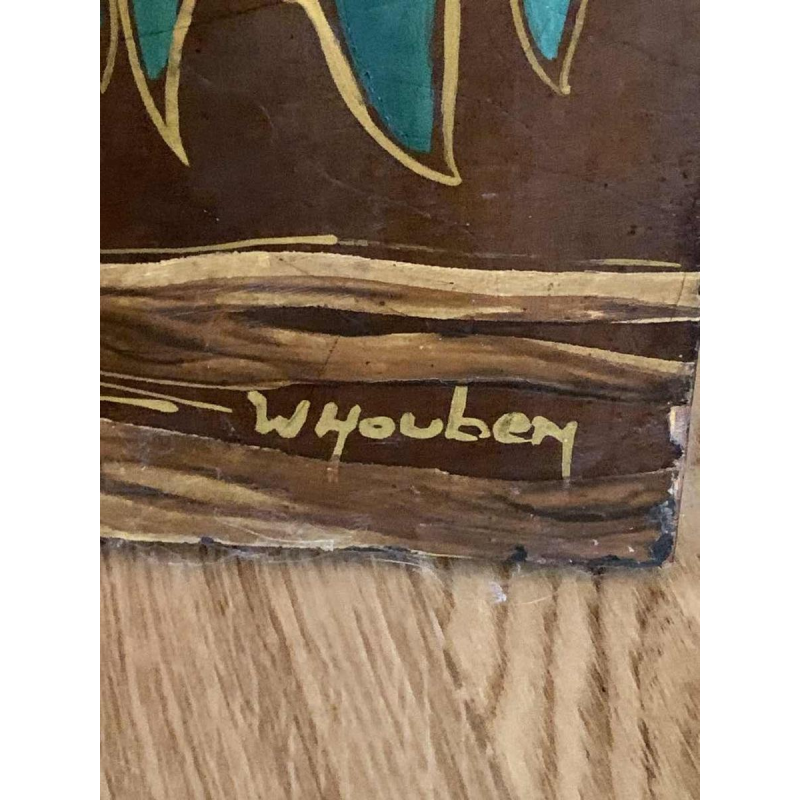 Groot scherm in Japanse stijl, Art Deco stijl, Olie op paneel gesigneerd W. Houben