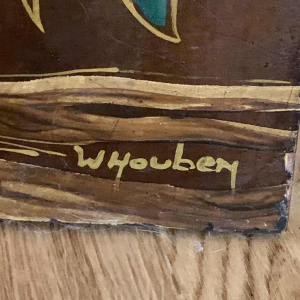 Grand paravent japonisant, style Art DÃ©co, Huile sur panneau signÃ© W. Houben