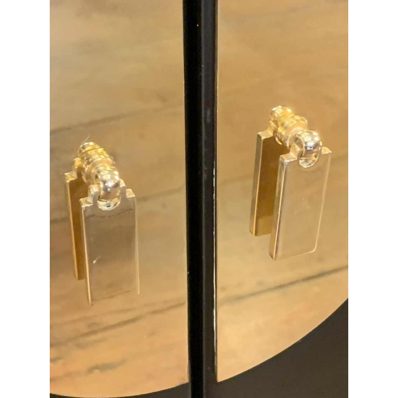 MAISON JANSEN , Chinese Modern Black Brass Lacquered Marble Top Credenza, 1970s