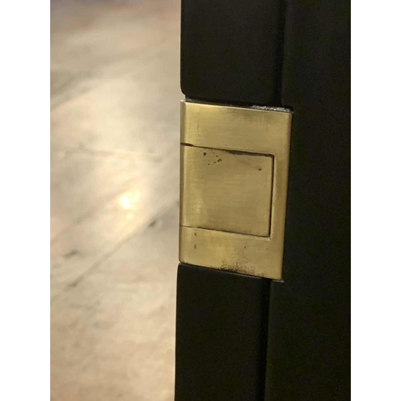 MAISON JANSEN , Chinese Modern Black Brass Lacquered Marble Top Credenza, 1970s