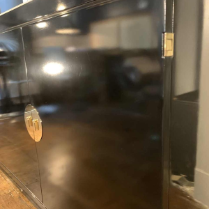 MAISON JANSEN , Chinese Modern Black Brass Lacquered Marble Top Credenza, 1970s