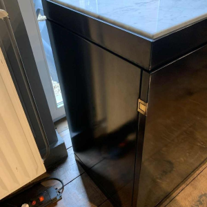 MAISON JANSEN , Chinese Modern Black Brass Lacquered Marble Top Credenza, 1970s