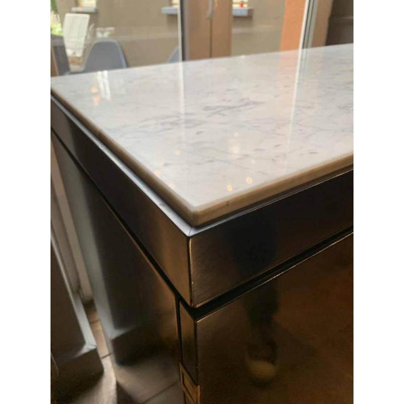 MAISON JANSEN , Chinese Modern Black Brass Lacquered Marble Top Credenza, 1970s