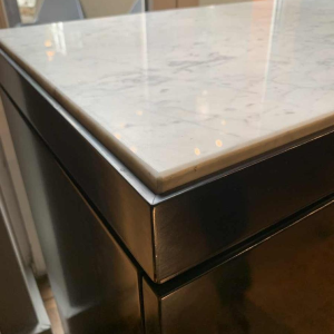 MAISON JANSEN , Chinese Modern Black Brass Lacquered Marble Top Credenza, 1970s