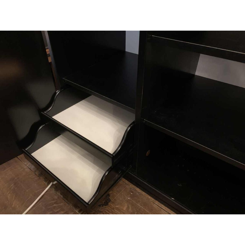 MAISON JANSEN, vintage dressoir / Credenza, zwarte lak, messing en marmer, 1970s