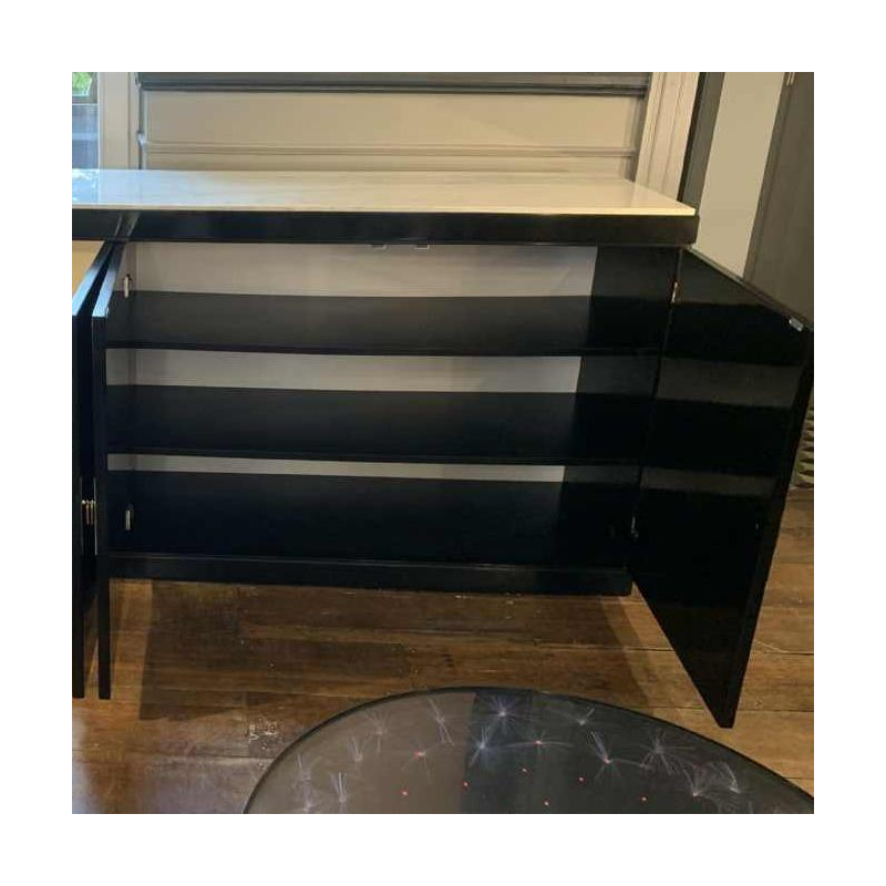 MAISON JANSEN, Enfilade / CrÃ©dence Vintage , LaquÃ© Noir, laiton & Marbre, 1970s