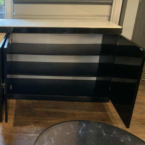 MAISON JANSEN , Chinese Modern Black Brass Lacquered Marble Top Credenza, 1970s