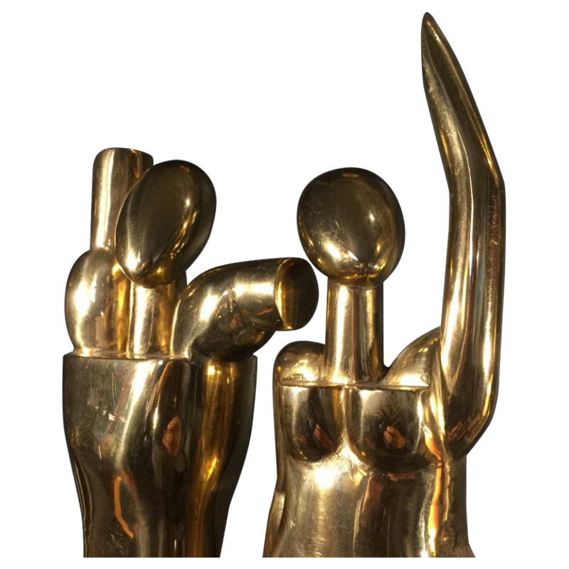 Hugo Rabaey "Man & Woman" removable cubist movable bronze sculpture, 1977