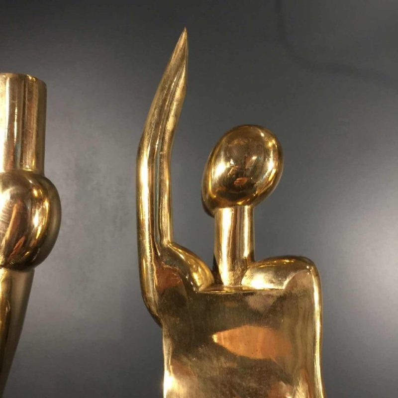 Hugo Rabaey "Man & Woman" removable cubist movable bronze sculpture, 1977