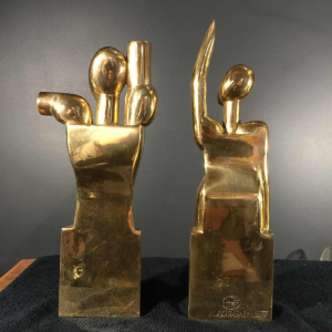 Hugo Rabaey "Man & Vrouw" verwijderbare kubistische beweegbare bronzen sculptuur