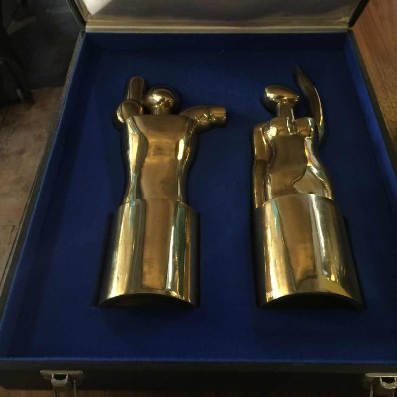 Hugo Rabaey " Homme & Femme " sculpture cubiste mobile démontable en bronze 1977