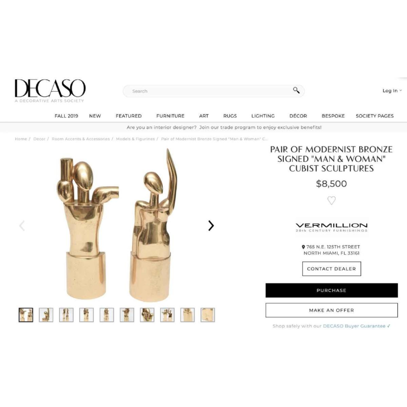 Hugo Rabaey " Homme & Femme " sculpture cubiste mobile démontable en bronze 1977