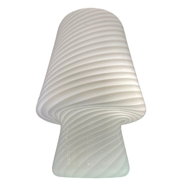 Venini Murano, "Mushroom" table lamp in opaline twisted glass, ca 1970